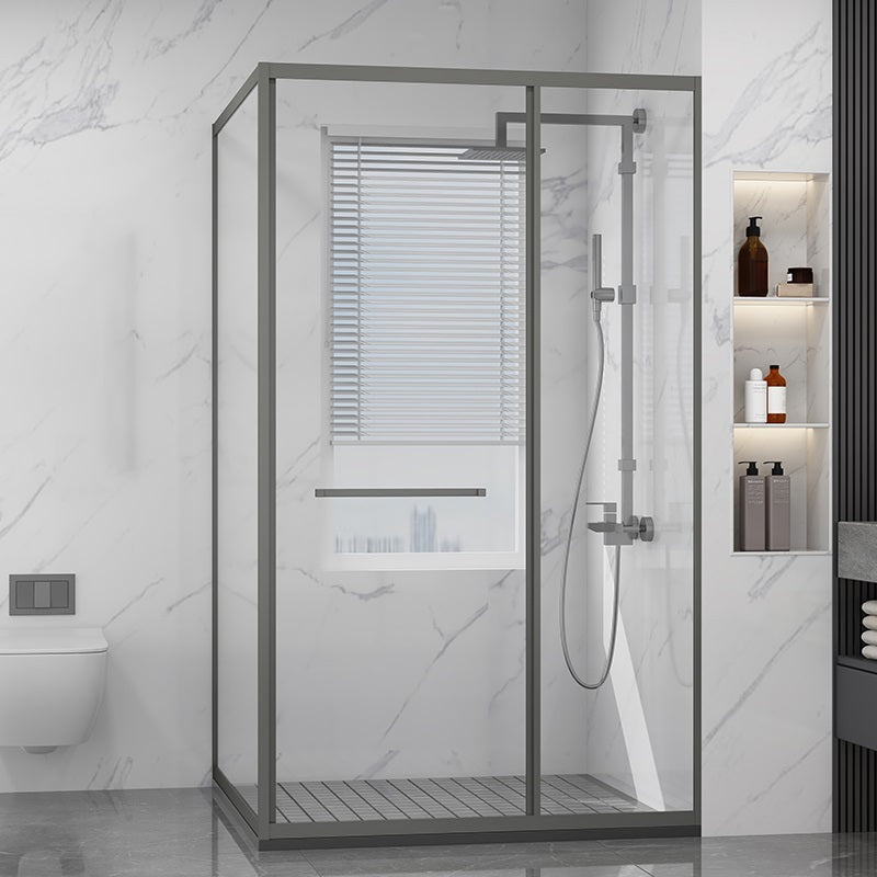 Tempered Shower Bath Door Transparent Metal Framed Grey Shower Door Left Clearhalo 'Bathroom Remodel & Bathroom Fixtures' 'Home Improvement' 'home_improvement' 'home_improvement_shower_tub_doors' 'Shower and Tub Doors' 'shower_tub_doors' 'Showers & Bathtubs' 7342544