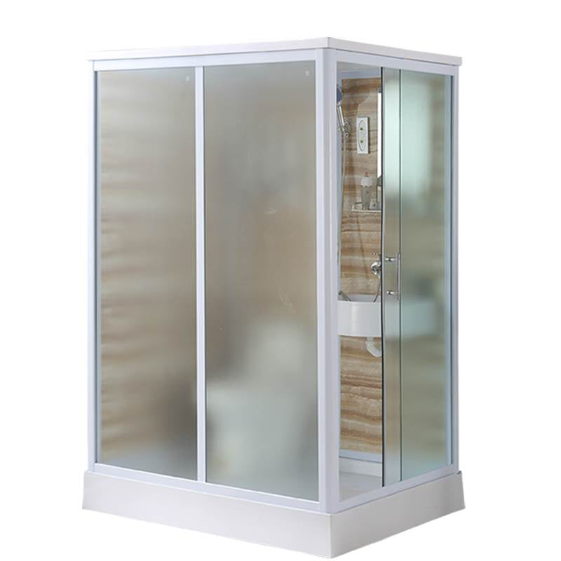 White Single Sliding Shower Kit Rectangle Frosted Shower Stall 43.3"L x 55.1"W x 84.6"H Sided Opening Clearhalo 'Bathroom Remodel & Bathroom Fixtures' 'Home Improvement' 'home_improvement' 'home_improvement_shower_stalls_enclosures' 'Shower Stalls & Enclosures' 'shower_stalls_enclosures' 'Showers & Bathtubs' 7342560