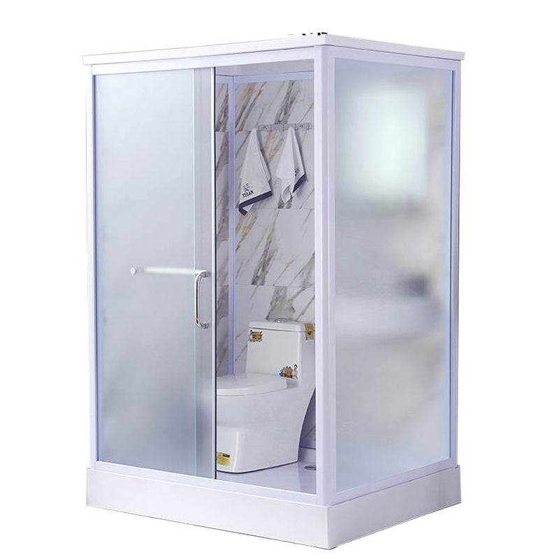 White Single Sliding Shower Kit Rectangle Frosted Shower Stall 43.3"L x 55.1"W x 84.6"H Front Opening Clearhalo 'Bathroom Remodel & Bathroom Fixtures' 'Home Improvement' 'home_improvement' 'home_improvement_shower_stalls_enclosures' 'Shower Stalls & Enclosures' 'shower_stalls_enclosures' 'Showers & Bathtubs' 7342561