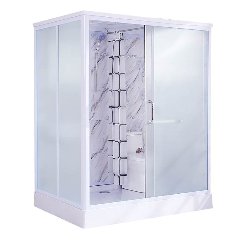 White Single Sliding Shower Kit Rectangle Frosted Shower Stall 67"L x 47"W x 85"H Front Opening Clearhalo 'Bathroom Remodel & Bathroom Fixtures' 'Home Improvement' 'home_improvement' 'home_improvement_shower_stalls_enclosures' 'Shower Stalls & Enclosures' 'shower_stalls_enclosures' 'Showers & Bathtubs' 7342563