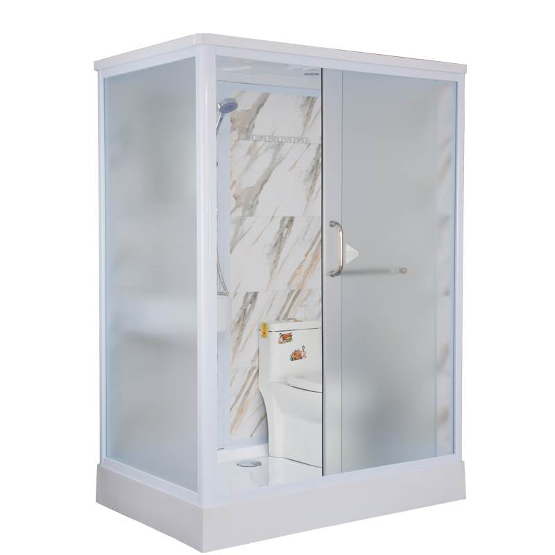 White Single Sliding Shower Kit Rectangle Frosted Shower Stall 59"L x 39"W x 85"H Front Opening Clearhalo 'Bathroom Remodel & Bathroom Fixtures' 'Home Improvement' 'home_improvement' 'home_improvement_shower_stalls_enclosures' 'Shower Stalls & Enclosures' 'shower_stalls_enclosures' 'Showers & Bathtubs' 7342567