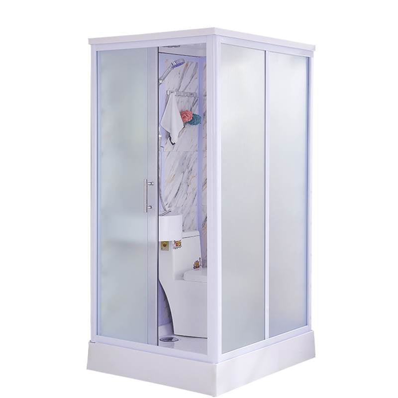 White Single Sliding Shower Kit Rectangle Frosted Shower Stall Clearhalo 'Bathroom Remodel & Bathroom Fixtures' 'Home Improvement' 'home_improvement' 'home_improvement_shower_stalls_enclosures' 'Shower Stalls & Enclosures' 'shower_stalls_enclosures' 'Showers & Bathtubs' 7342568