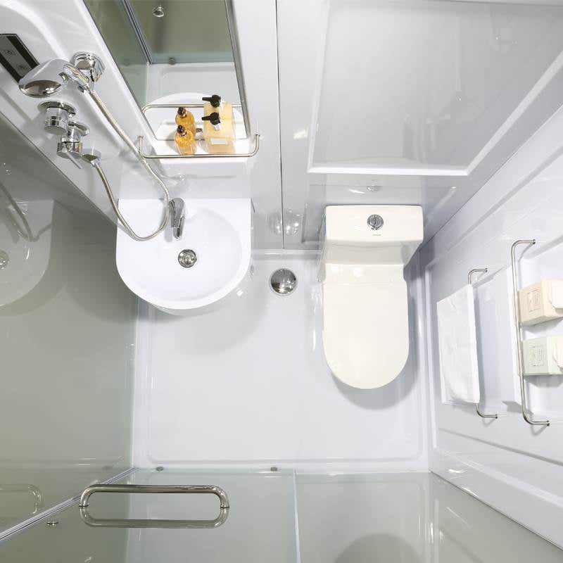 White Single Sliding Shower Kit Rectangle Frosted Shower Stall Clearhalo 'Bathroom Remodel & Bathroom Fixtures' 'Home Improvement' 'home_improvement' 'home_improvement_shower_stalls_enclosures' 'Shower Stalls & Enclosures' 'shower_stalls_enclosures' 'Showers & Bathtubs' 7342570