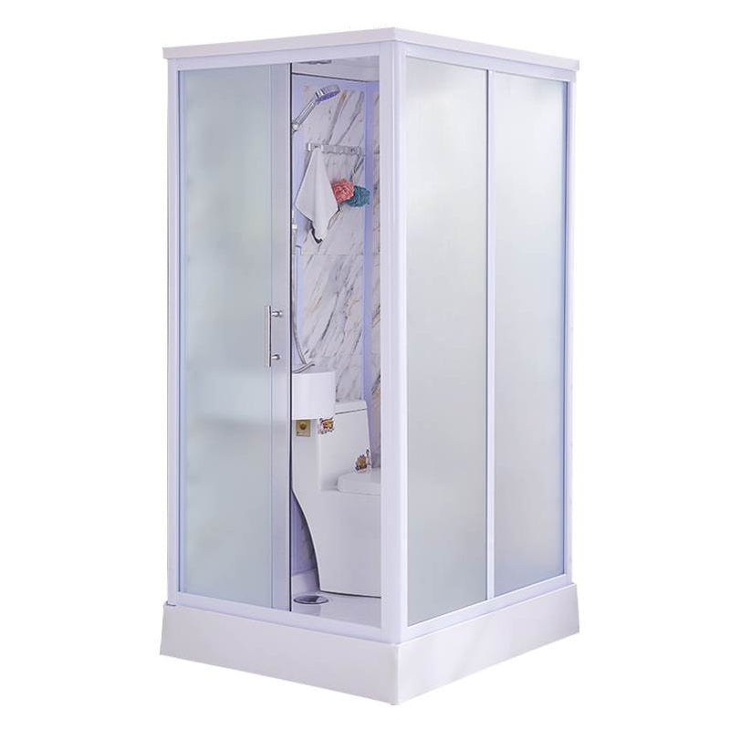 White Single Sliding Shower Kit Rectangle Frosted Shower Stall 39"L x 47"W x 85"H Sided Opening Clearhalo 'Bathroom Remodel & Bathroom Fixtures' 'Home Improvement' 'home_improvement' 'home_improvement_shower_stalls_enclosures' 'Shower Stalls & Enclosures' 'shower_stalls_enclosures' 'Showers & Bathtubs' 7342571
