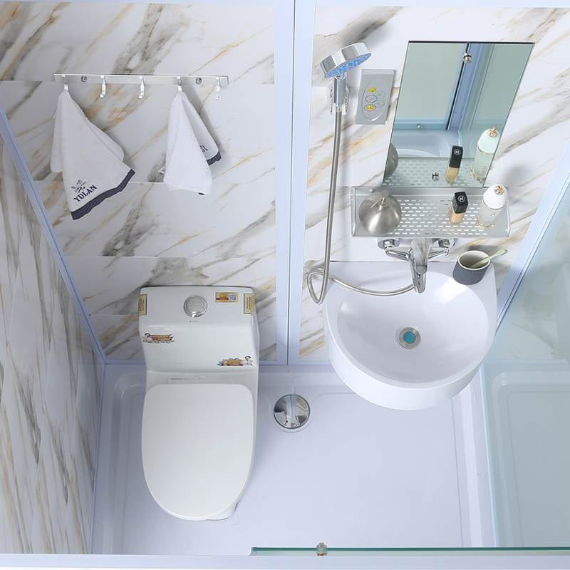 White Single Sliding Shower Kit Rectangle Frosted Shower Stall Clearhalo 'Bathroom Remodel & Bathroom Fixtures' 'Home Improvement' 'home_improvement' 'home_improvement_shower_stalls_enclosures' 'Shower Stalls & Enclosures' 'shower_stalls_enclosures' 'Showers & Bathtubs' 7342573