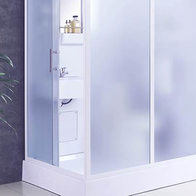 White Single Sliding Shower Kit Rectangle Frosted Shower Stall Clearhalo 'Bathroom Remodel & Bathroom Fixtures' 'Home Improvement' 'home_improvement' 'home_improvement_shower_stalls_enclosures' 'Shower Stalls & Enclosures' 'shower_stalls_enclosures' 'Showers & Bathtubs' 7342574