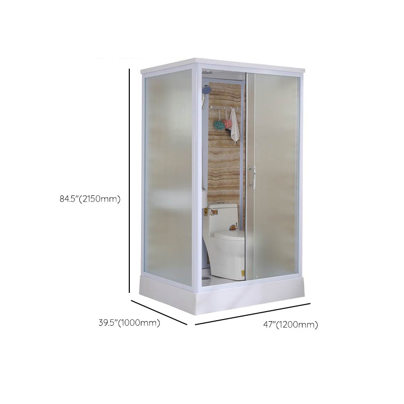 White Single Sliding Shower Kit Rectangle Frosted Shower Stall Clearhalo 'Bathroom Remodel & Bathroom Fixtures' 'Home Improvement' 'home_improvement' 'home_improvement_shower_stalls_enclosures' 'Shower Stalls & Enclosures' 'shower_stalls_enclosures' 'Showers & Bathtubs' 7342575