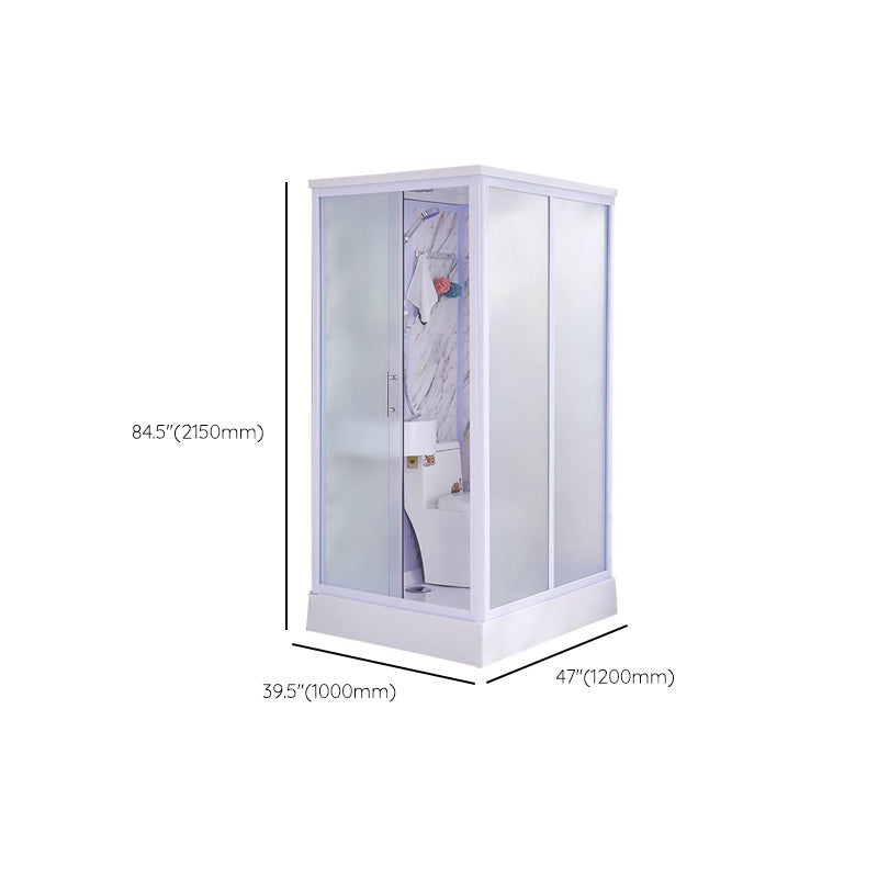 White Single Sliding Shower Kit Rectangle Frosted Shower Stall Clearhalo 'Bathroom Remodel & Bathroom Fixtures' 'Home Improvement' 'home_improvement' 'home_improvement_shower_stalls_enclosures' 'Shower Stalls & Enclosures' 'shower_stalls_enclosures' 'Showers & Bathtubs' 7342576