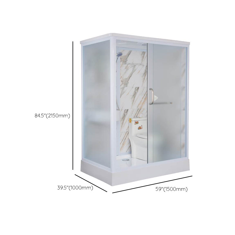 White Single Sliding Shower Kit Rectangle Frosted Shower Stall Clearhalo 'Bathroom Remodel & Bathroom Fixtures' 'Home Improvement' 'home_improvement' 'home_improvement_shower_stalls_enclosures' 'Shower Stalls & Enclosures' 'shower_stalls_enclosures' 'Showers & Bathtubs' 7342579