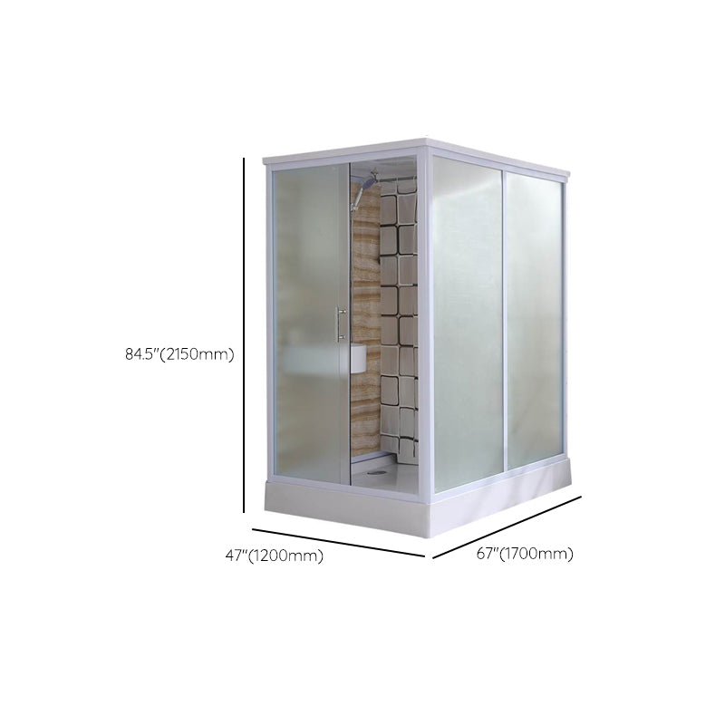 White Single Sliding Shower Kit Rectangle Frosted Shower Stall Clearhalo 'Bathroom Remodel & Bathroom Fixtures' 'Home Improvement' 'home_improvement' 'home_improvement_shower_stalls_enclosures' 'Shower Stalls & Enclosures' 'shower_stalls_enclosures' 'Showers & Bathtubs' 7342581