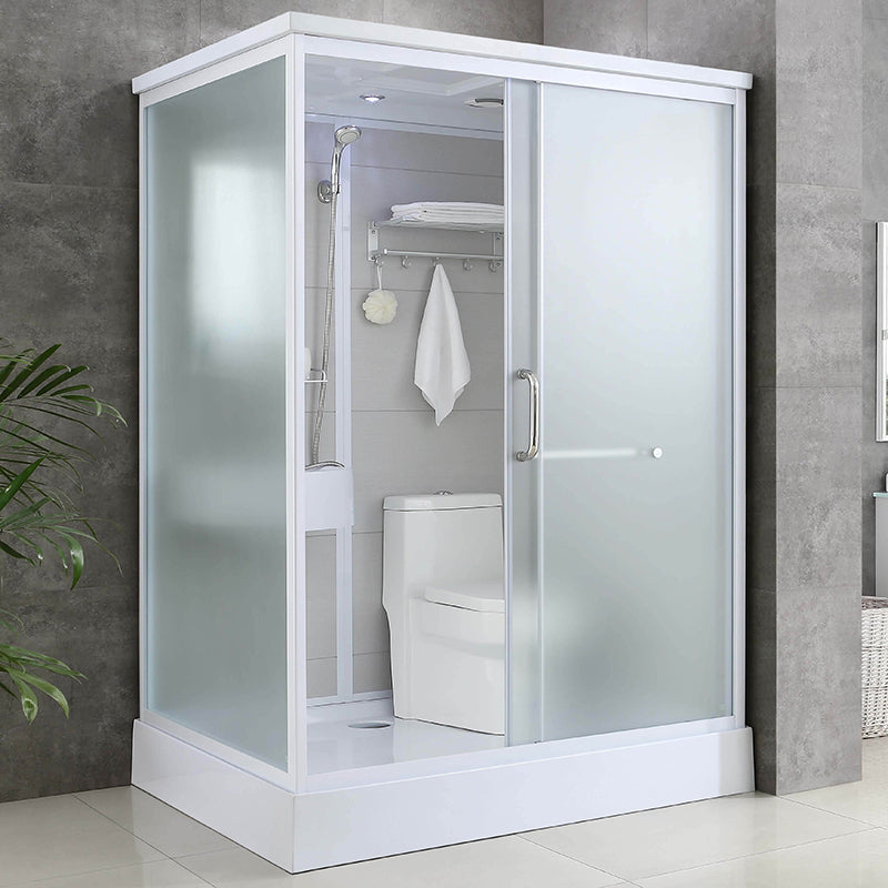 Single Sliding White Shower Kit Rectangle Frosted Shower Stall Clearhalo 'Bathroom Remodel & Bathroom Fixtures' 'Home Improvement' 'home_improvement' 'home_improvement_shower_stalls_enclosures' 'Shower Stalls & Enclosures' 'shower_stalls_enclosures' 'Showers & Bathtubs' 7342613