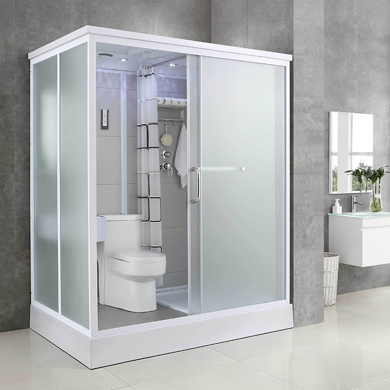 Single Sliding White Shower Kit Rectangle Frosted Shower Stall Clearhalo 'Bathroom Remodel & Bathroom Fixtures' 'Home Improvement' 'home_improvement' 'home_improvement_shower_stalls_enclosures' 'Shower Stalls & Enclosures' 'shower_stalls_enclosures' 'Showers & Bathtubs' 7342617