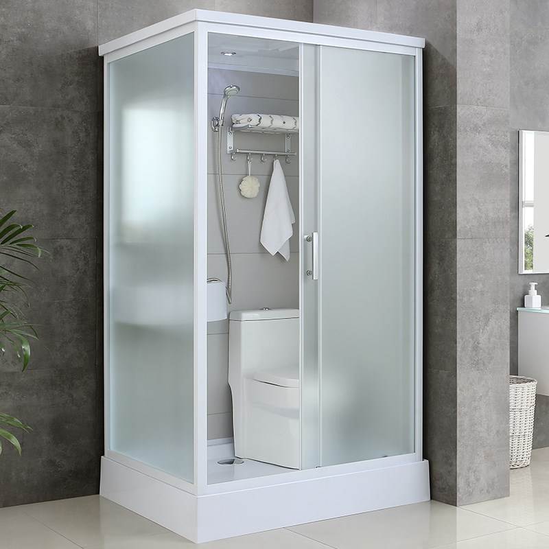 Single Sliding White Shower Kit Rectangle Frosted Shower Stall 47"L x 39"W x 85"H Toilet Only Rectangle Clearhalo 'Bathroom Remodel & Bathroom Fixtures' 'Home Improvement' 'home_improvement' 'home_improvement_shower_stalls_enclosures' 'Shower Stalls & Enclosures' 'shower_stalls_enclosures' 'Showers & Bathtubs' 7342618