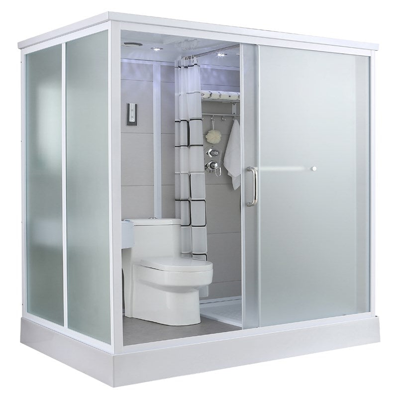 Single Sliding White Shower Kit Rectangle Frosted Shower Stall 75"L x 47"W x 85"H Toilet Not Included Rectangle Clearhalo 'Bathroom Remodel & Bathroom Fixtures' 'Home Improvement' 'home_improvement' 'home_improvement_shower_stalls_enclosures' 'Shower Stalls & Enclosures' 'shower_stalls_enclosures' 'Showers & Bathtubs' 7342621