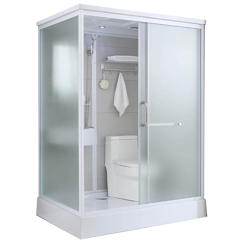 Single Sliding White Shower Kit Rectangle Frosted Shower Stall Clearhalo 'Bathroom Remodel & Bathroom Fixtures' 'Home Improvement' 'home_improvement' 'home_improvement_shower_stalls_enclosures' 'Shower Stalls & Enclosures' 'shower_stalls_enclosures' 'Showers & Bathtubs' 7342622