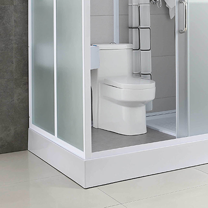 Single Sliding White Shower Kit Rectangle Frosted Shower Stall Clearhalo 'Bathroom Remodel & Bathroom Fixtures' 'Home Improvement' 'home_improvement' 'home_improvement_shower_stalls_enclosures' 'Shower Stalls & Enclosures' 'shower_stalls_enclosures' 'Showers & Bathtubs' 7342630