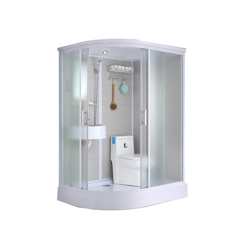 Single Sliding White Shower Kit Rectangle Frosted Shower Stall Clearhalo 'Bathroom Remodel & Bathroom Fixtures' 'Home Improvement' 'home_improvement' 'home_improvement_shower_stalls_enclosures' 'Shower Stalls & Enclosures' 'shower_stalls_enclosures' 'Showers & Bathtubs' 7342632