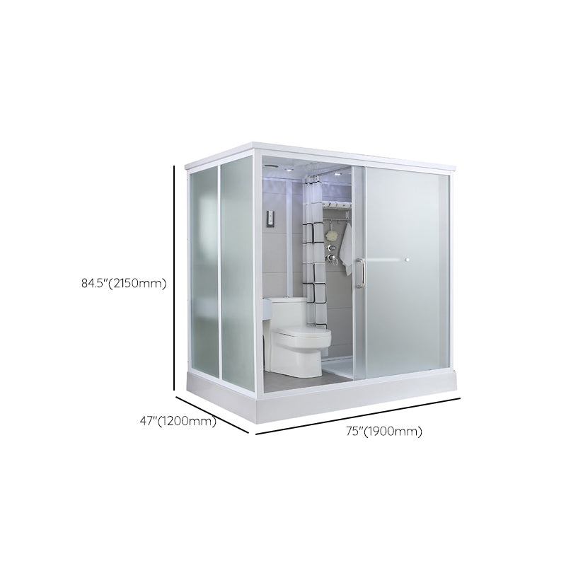 Single Sliding White Shower Kit Rectangle Frosted Shower Stall Clearhalo 'Bathroom Remodel & Bathroom Fixtures' 'Home Improvement' 'home_improvement' 'home_improvement_shower_stalls_enclosures' 'Shower Stalls & Enclosures' 'shower_stalls_enclosures' 'Showers & Bathtubs' 7342636
