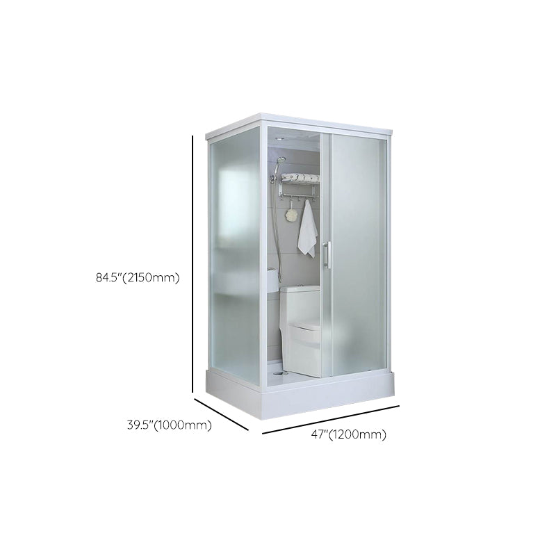 Single Sliding White Shower Kit Rectangle Frosted Shower Stall Clearhalo 'Bathroom Remodel & Bathroom Fixtures' 'Home Improvement' 'home_improvement' 'home_improvement_shower_stalls_enclosures' 'Shower Stalls & Enclosures' 'shower_stalls_enclosures' 'Showers & Bathtubs' 7342637