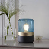 1 Bulb Bedroom Small Desk Light Modern Grey Table Lamp with Cylinder Light Blue Glass Shade Clearhalo 'Lamps' 'Table Lamps' Lighting' 734271-sw