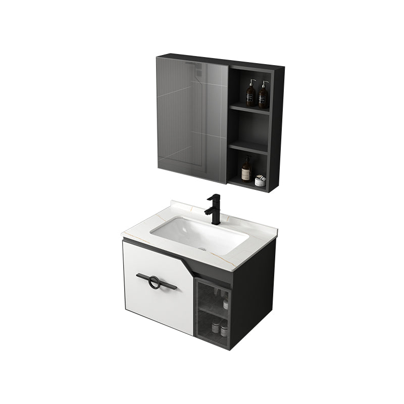 Modern Single Sink Vanity Metal Base Rectangular Wall Mount Vanity Set Vanity & Faucet & Mirror Cabinet 27.6"L x 18.5"W x 18.1"H White Clearhalo 'Bathroom Remodel & Bathroom Fixtures' 'Bathroom Vanities' 'bathroom_vanities' 'Home Improvement' 'home_improvement' 'home_improvement_bathroom_vanities' 7342862