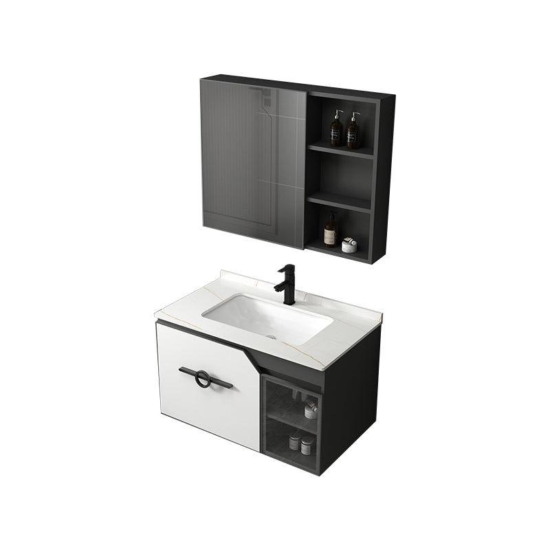 Modern Single Sink Vanity Metal Base Rectangular Wall Mount Vanity Set Vanity & Faucet & Mirror Cabinet 31.5"L x 18.5"W x 18.1"H White Clearhalo 'Bathroom Remodel & Bathroom Fixtures' 'Bathroom Vanities' 'bathroom_vanities' 'Home Improvement' 'home_improvement' 'home_improvement_bathroom_vanities' 7342866
