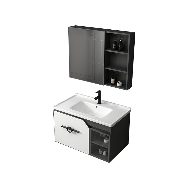 Modern Single Sink Vanity Metal Base Rectangular Wall Mount Vanity Set Vanity & Faucet & Mirror Cabinet 31.9"L x 18.5"W x 18.1"H White Clearhalo 'Bathroom Remodel & Bathroom Fixtures' 'Bathroom Vanities' 'bathroom_vanities' 'Home Improvement' 'home_improvement' 'home_improvement_bathroom_vanities' 7342869