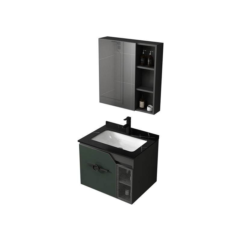 Modern Single Sink Vanity Metal Base Rectangular Wall Mount Vanity Set Vanity & Faucet & Mirror Cabinet 23.6"L x 18.5"W x 18.1"H Green Clearhalo 'Bathroom Remodel & Bathroom Fixtures' 'Bathroom Vanities' 'bathroom_vanities' 'Home Improvement' 'home_improvement' 'home_improvement_bathroom_vanities' 7342871