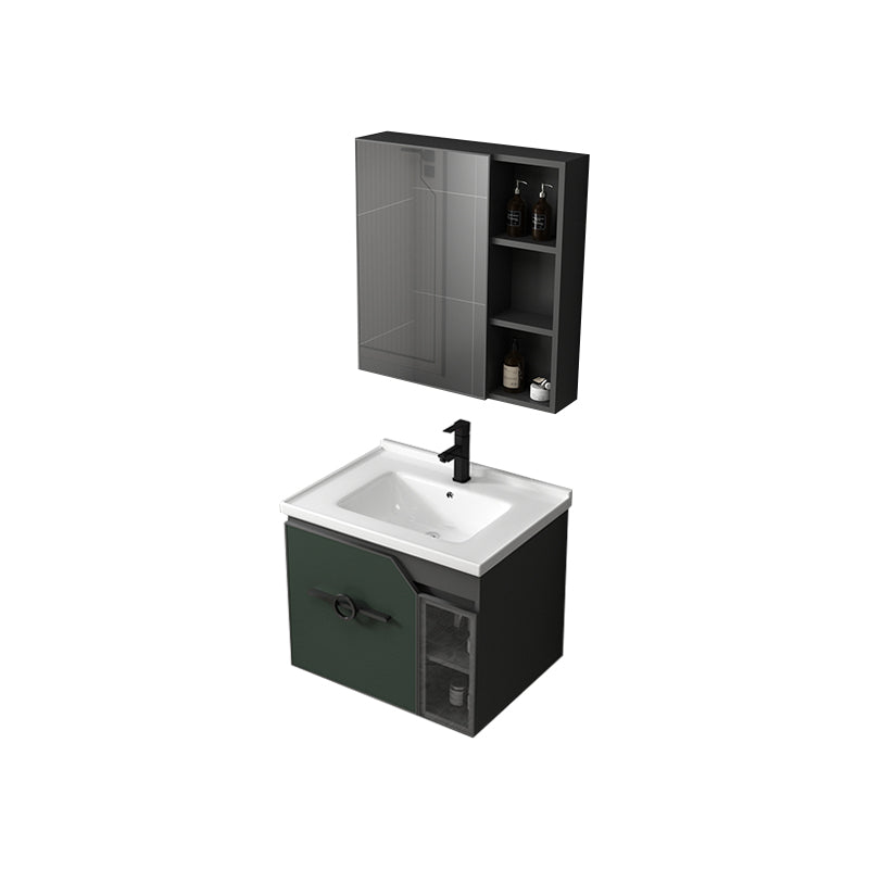 Modern Single Sink Vanity Metal Base Rectangular Wall Mount Vanity Set Vanity & Faucet & Mirror Cabinet 24"L x 18.5"W x 18.1"H Green Clearhalo 'Bathroom Remodel & Bathroom Fixtures' 'Bathroom Vanities' 'bathroom_vanities' 'Home Improvement' 'home_improvement' 'home_improvement_bathroom_vanities' 7342872