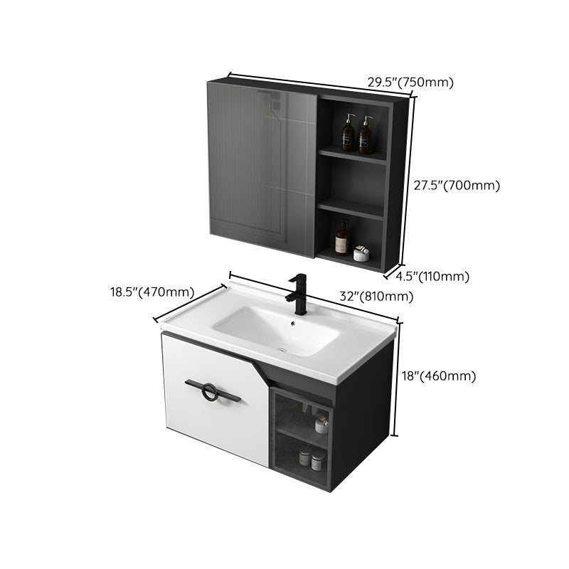 Modern Single Sink Vanity Metal Base Rectangular Wall Mount Vanity Set Clearhalo 'Bathroom Remodel & Bathroom Fixtures' 'Bathroom Vanities' 'bathroom_vanities' 'Home Improvement' 'home_improvement' 'home_improvement_bathroom_vanities' 7342887