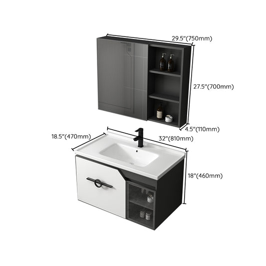 Modern Single Sink Vanity Metal Base Rectangular Wall Mount Vanity Set Clearhalo 'Bathroom Remodel & Bathroom Fixtures' 'Bathroom Vanities' 'bathroom_vanities' 'Home Improvement' 'home_improvement' 'home_improvement_bathroom_vanities' 7342887