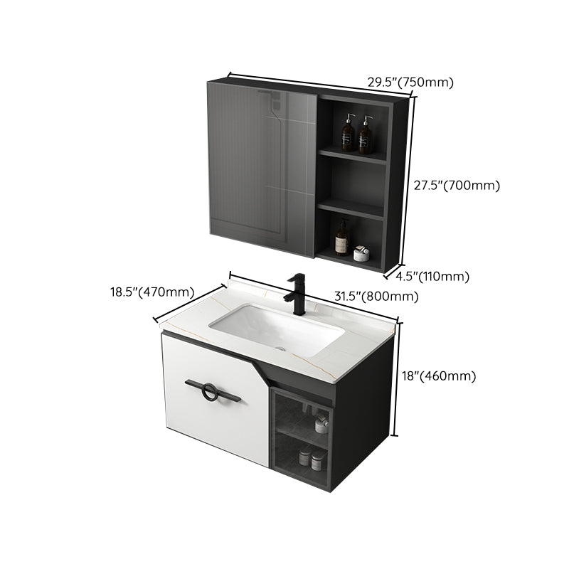 Modern Single Sink Vanity Metal Base Rectangular Wall Mount Vanity Set Clearhalo 'Bathroom Remodel & Bathroom Fixtures' 'Bathroom Vanities' 'bathroom_vanities' 'Home Improvement' 'home_improvement' 'home_improvement_bathroom_vanities' 7342889