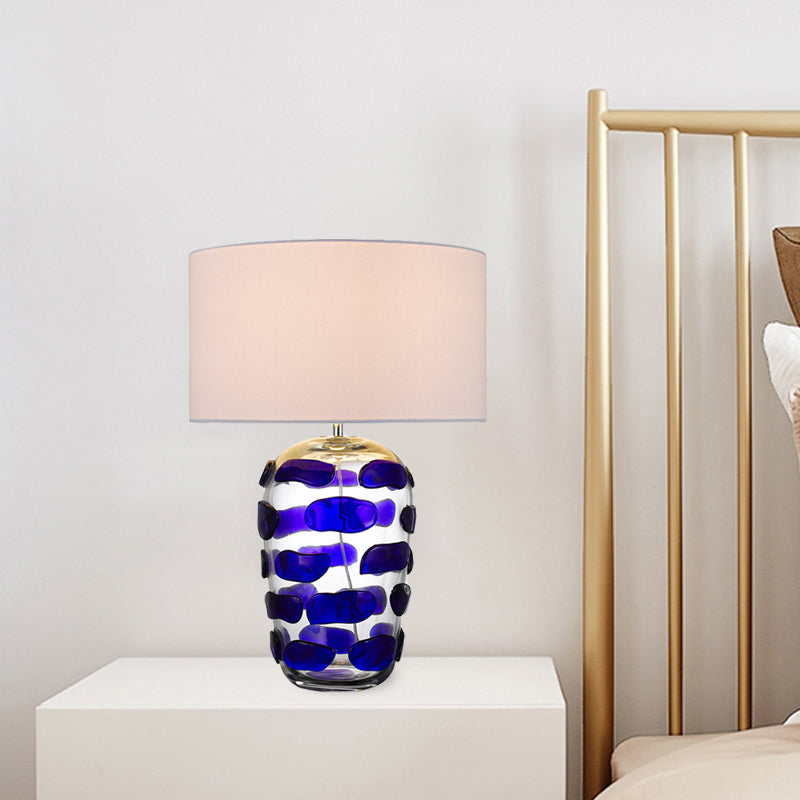 Yellow/Blue Jar Nightstand Light Modern 1 Bulb Clear Glass Desk Lamp with Drum Black/White Fabric Shade Clearhalo 'Lamps' 'Table Lamps' Lighting' 734342