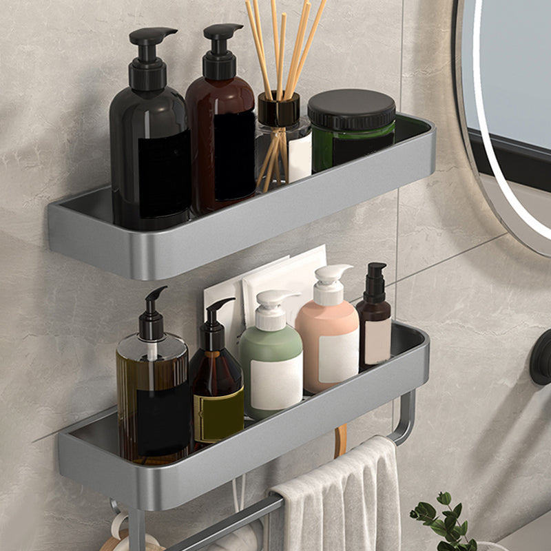 Modern Grey 2-Piece Bathroom Accessory Set, Matte Grey, Bath Shelf Clearhalo 'Bathroom Hardware Sets' 'Bathroom Hardware' 'Bathroom Remodel & Bathroom Fixtures' 'bathroom_hardware_sets' 'Home Improvement' 'home_improvement' 'home_improvement_bathroom_hardware_sets' 7343654