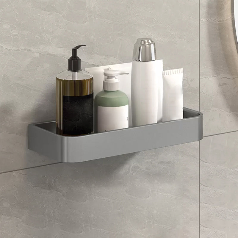 Modern Grey 2-Piece Bathroom Accessory Set, Matte Grey, Bath Shelf 1 Piece Bath Shelf (12"L ) Clearhalo 'Bathroom Hardware Sets' 'Bathroom Hardware' 'Bathroom Remodel & Bathroom Fixtures' 'bathroom_hardware_sets' 'Home Improvement' 'home_improvement' 'home_improvement_bathroom_hardware_sets' 7343659