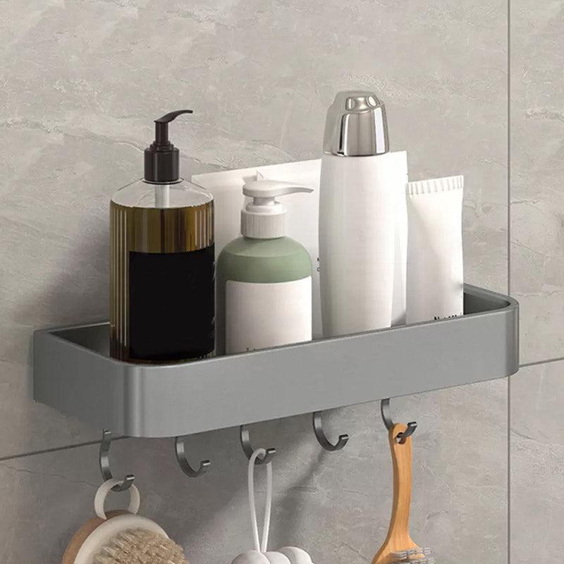 Modern Grey 2-Piece Bathroom Accessory Set, Matte Grey, Bath Shelf 1 Piece Bath Shelf (With Hook 12"L) Clearhalo 'Bathroom Hardware Sets' 'Bathroom Hardware' 'Bathroom Remodel & Bathroom Fixtures' 'bathroom_hardware_sets' 'Home Improvement' 'home_improvement' 'home_improvement_bathroom_hardware_sets' 7343671