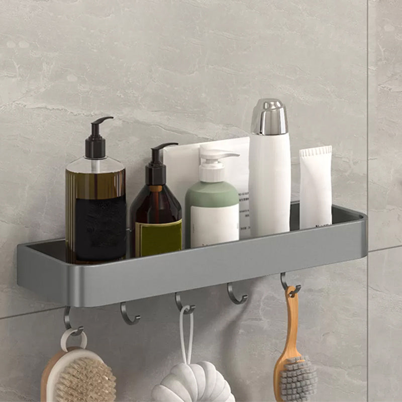Modern Grey 2-Piece Bathroom Accessory Set, Matte Grey, Bath Shelf 1 Piece Bath Shelf （With Hook 16"L） Clearhalo 'Bathroom Hardware Sets' 'Bathroom Hardware' 'Bathroom Remodel & Bathroom Fixtures' 'bathroom_hardware_sets' 'Home Improvement' 'home_improvement' 'home_improvement_bathroom_hardware_sets' 7343673