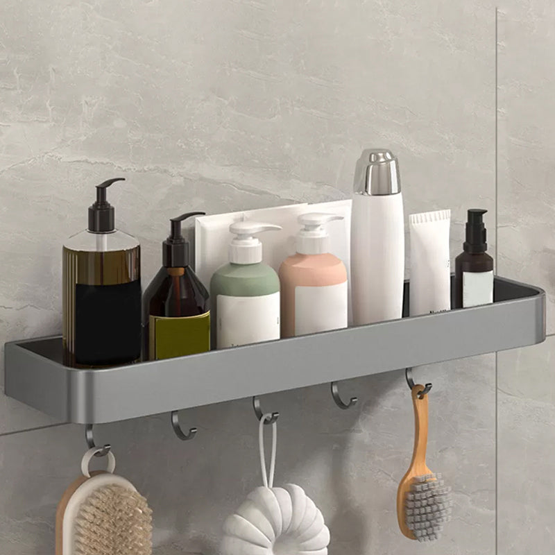 Modern Grey 2-Piece Bathroom Accessory Set, Matte Grey, Bath Shelf 1 Piece Bath Shelf (With Hook 20"L) Clearhalo 'Bathroom Hardware Sets' 'Bathroom Hardware' 'Bathroom Remodel & Bathroom Fixtures' 'bathroom_hardware_sets' 'Home Improvement' 'home_improvement' 'home_improvement_bathroom_hardware_sets' 7343674