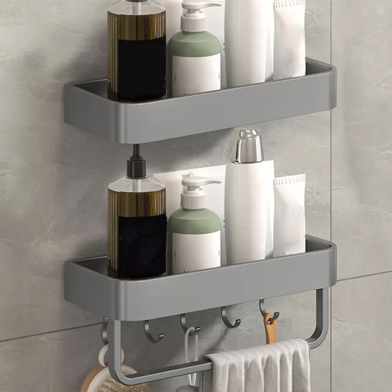 Modern Grey 2-Piece Bathroom Accessory Set, Matte Grey, Bath Shelf 2 Piece Set Bath Shelf (with 12"L Rod) Clearhalo 'Bathroom Hardware Sets' 'Bathroom Hardware' 'Bathroom Remodel & Bathroom Fixtures' 'bathroom_hardware_sets' 'Home Improvement' 'home_improvement' 'home_improvement_bathroom_hardware_sets' 7343676