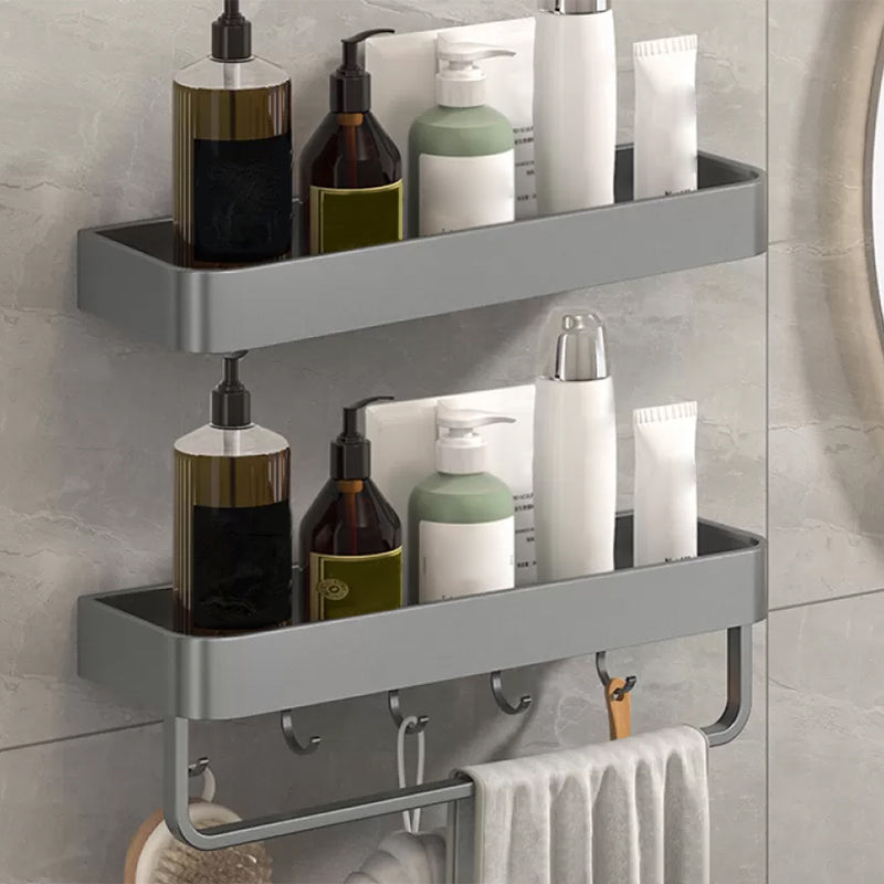 Modern Grey 2-Piece Bathroom Accessory Set, Matte Grey, Bath Shelf 2 Piece Set Bath Shelf (with 16"L Rod) Clearhalo 'Bathroom Hardware Sets' 'Bathroom Hardware' 'Bathroom Remodel & Bathroom Fixtures' 'bathroom_hardware_sets' 'Home Improvement' 'home_improvement' 'home_improvement_bathroom_hardware_sets' 7343677
