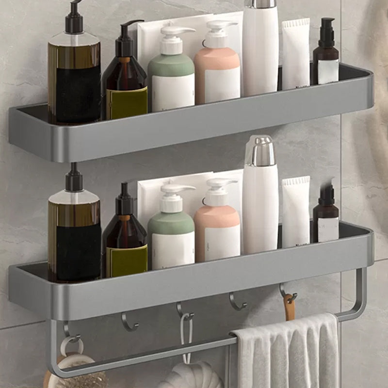 Modern Grey 2-Piece Bathroom Accessory Set, Matte Grey, Bath Shelf 2 Piece Set Bath Shelf (with 20"L Rod) Clearhalo 'Bathroom Hardware Sets' 'Bathroom Hardware' 'Bathroom Remodel & Bathroom Fixtures' 'bathroom_hardware_sets' 'Home Improvement' 'home_improvement' 'home_improvement_bathroom_hardware_sets' 7343678