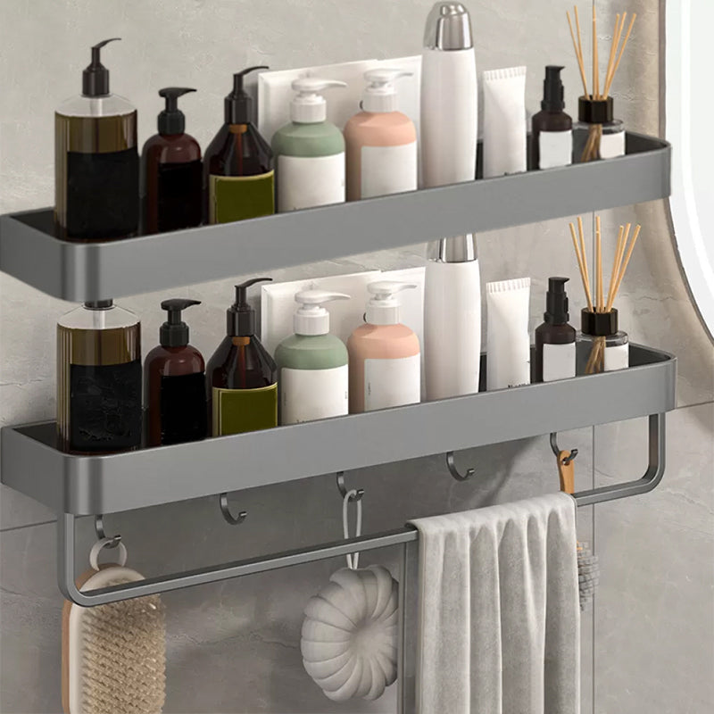 Modern Grey 2-Piece Bathroom Accessory Set, Matte Grey, Bath Shelf 2 Piece Set Bath Shelf (with Bar 24"L) Clearhalo 'Bathroom Hardware Sets' 'Bathroom Hardware' 'Bathroom Remodel & Bathroom Fixtures' 'bathroom_hardware_sets' 'Home Improvement' 'home_improvement' 'home_improvement_bathroom_hardware_sets' 7343679