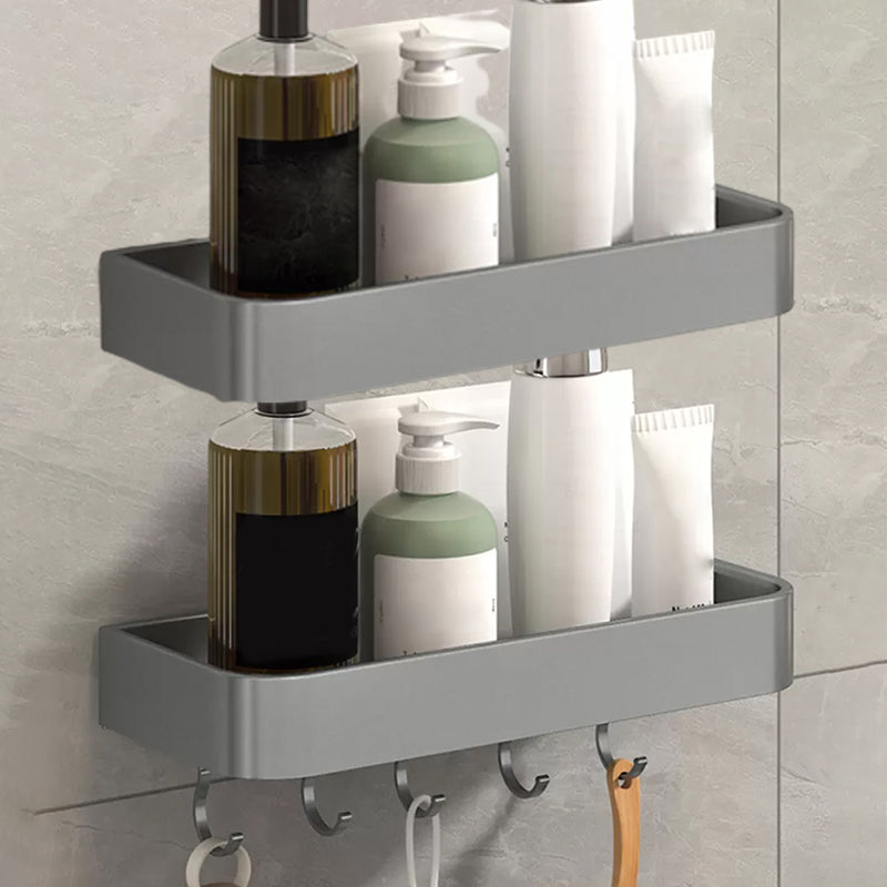 Modern Grey 2-Piece Bathroom Accessory Set, Matte Grey, Bath Shelf 2 Piece Set Bath Shelf （With Hook 12"L） Clearhalo 'Bathroom Hardware Sets' 'Bathroom Hardware' 'Bathroom Remodel & Bathroom Fixtures' 'bathroom_hardware_sets' 'Home Improvement' 'home_improvement' 'home_improvement_bathroom_hardware_sets' 7343680
