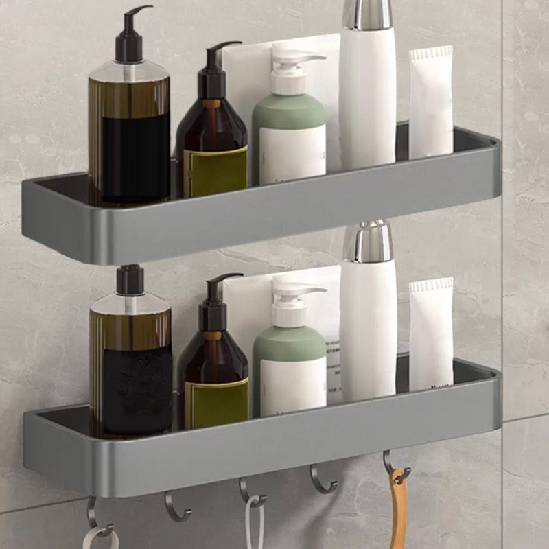 Modern Grey 2-Piece Bathroom Accessory Set, Matte Grey, Bath Shelf 2 Piece Set Bath Shelf (With Hook 16"L) Clearhalo 'Bathroom Hardware Sets' 'Bathroom Hardware' 'Bathroom Remodel & Bathroom Fixtures' 'bathroom_hardware_sets' 'Home Improvement' 'home_improvement' 'home_improvement_bathroom_hardware_sets' 7343681