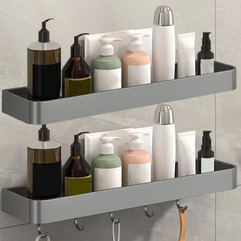 Modern Grey 2-Piece Bathroom Accessory Set, Matte Grey, Bath Shelf 2 Piece Set Bath Shelf (With Hook 20"L) Clearhalo 'Bathroom Hardware Sets' 'Bathroom Hardware' 'Bathroom Remodel & Bathroom Fixtures' 'bathroom_hardware_sets' 'Home Improvement' 'home_improvement' 'home_improvement_bathroom_hardware_sets' 7343682