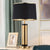 Metallic Tube Desk Light Modernism 1-Light Gold Finish Night Table Lamp with Drum Black Fabric Shade Black Clearhalo 'Lamps' 'Table Lamps' Lighting' 734413