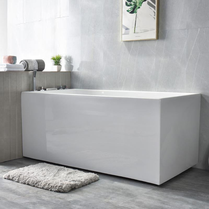 Back to Wall Acrylic Bathtub Stand Alone White Rectangular Bath 51"L x 26"W x 25"H Without Seat Tub with Silver 5-Piece Set Clearhalo 'Bathroom Remodel & Bathroom Fixtures' 'Bathtubs' 'Home Improvement' 'home_improvement' 'home_improvement_bathtubs' 'Showers & Bathtubs' 7344491