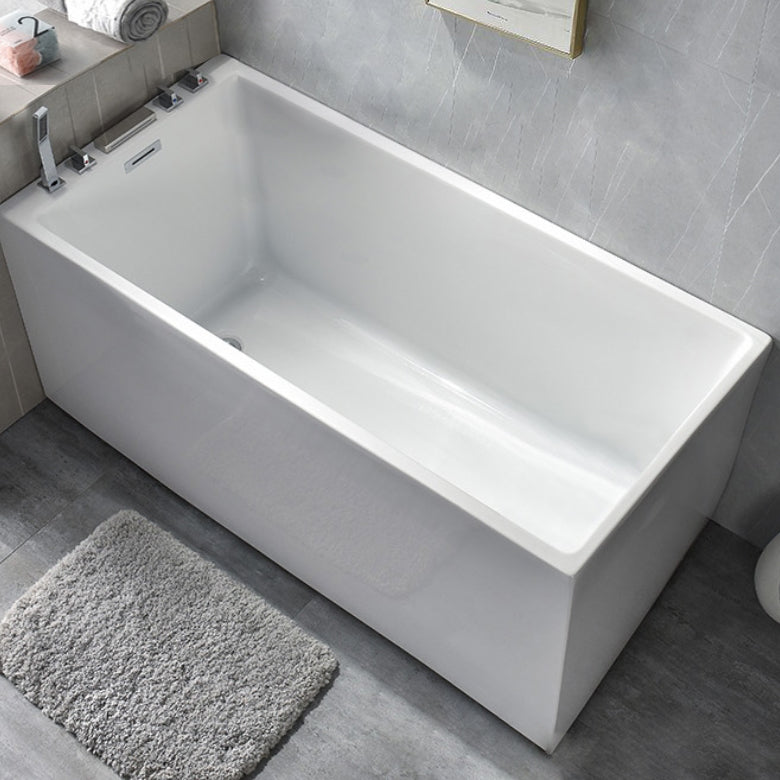 Back to Wall Acrylic Bathtub Stand Alone White Rectangular Bath Without Seat Tub with Silver 5-Piece Set Clearhalo 'Bathroom Remodel & Bathroom Fixtures' 'Bathtubs' 'Home Improvement' 'home_improvement' 'home_improvement_bathtubs' 'Showers & Bathtubs' 7344492