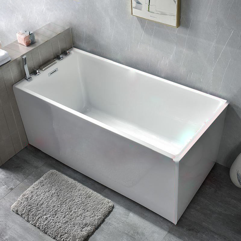 Back to Wall Acrylic Bathtub Stand Alone White Rectangular Bath 55"L x 28"W x 25"H Without Seat Tub with Silver 5-Piece Set Clearhalo 'Bathroom Remodel & Bathroom Fixtures' 'Bathtubs' 'Home Improvement' 'home_improvement' 'home_improvement_bathtubs' 'Showers & Bathtubs' 7344494