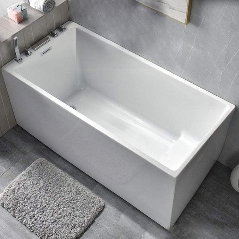 Back to Wall Acrylic Bathtub Stand Alone White Rectangular Bath With Seat Tub with Silver 5-Piece Set Clearhalo 'Bathroom Remodel & Bathroom Fixtures' 'Bathtubs' 'Home Improvement' 'home_improvement' 'home_improvement_bathtubs' 'Showers & Bathtubs' 7344495